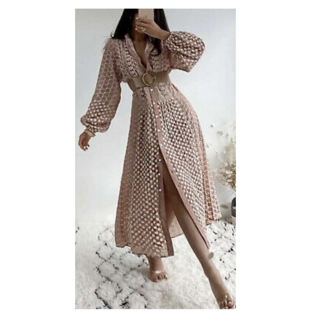 Zara Blush Pink Textured Midi Dress